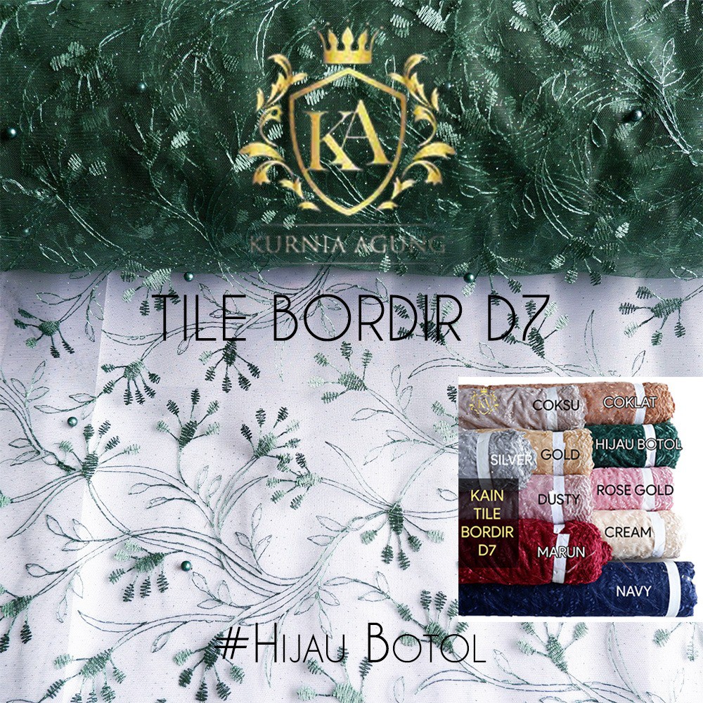 Kain Tile Bordir Mutiara Gliter Brukat Premium Meteran Tulle Bordir Bahan Gamis Pesta Kebaya Pengantin Mewah D7