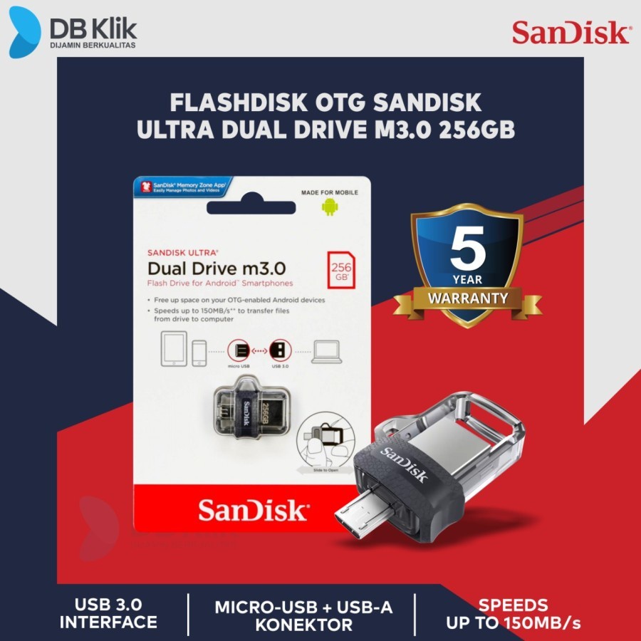 Flashdisk OTG SANDISK Ultra Dual Drive M3.0 256GB USB 3.0 - M3.0 256GB