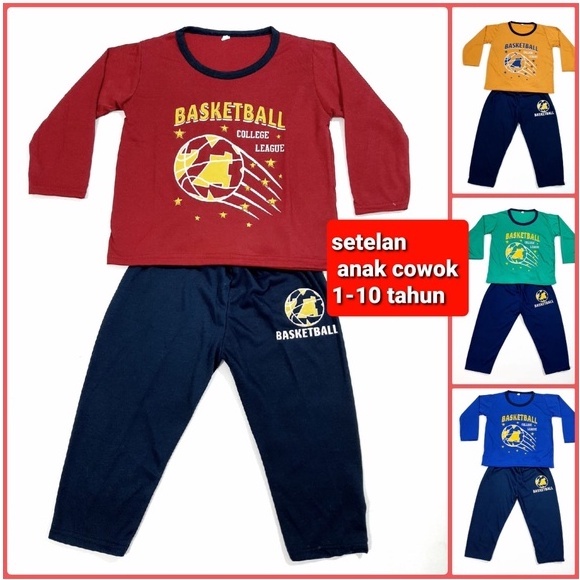 setelan PP celana lengan panjang baju anak laki laki pakaian tidur cowok ball basket murahh grosir e