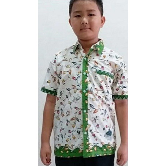 Kemeja Anak Laki Laki Seragam Sekolah Batik 2504 Hijau KB PAUD TK SD