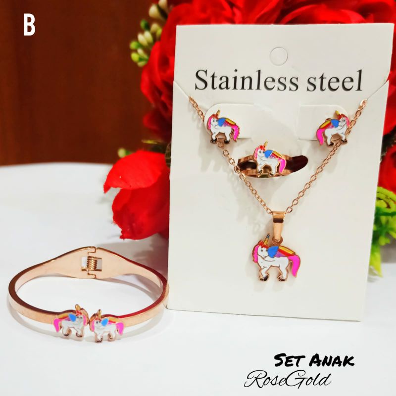 Set Anak TITANIUM kuda Poni RoseGold Anti karat&amp;Anti Luntur termurah berkualitas