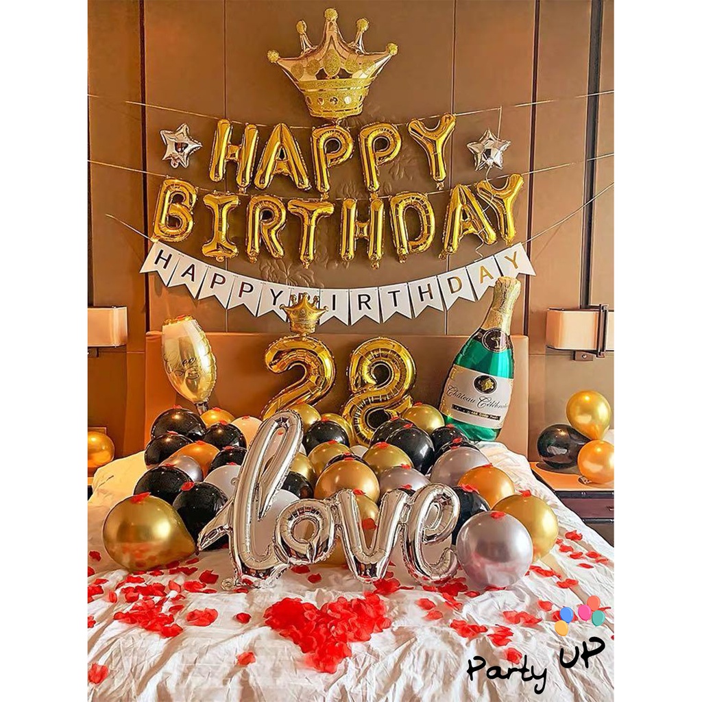[Paket Romantis] Premium Romantic Birthday Decoration Gold Silver Black