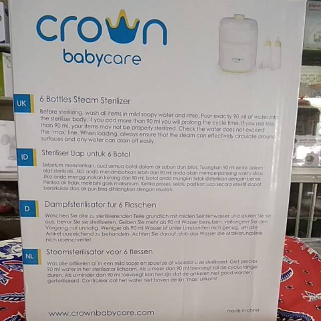 Crown baby steril steriliser electric steam sterilizer 6 botol bayi