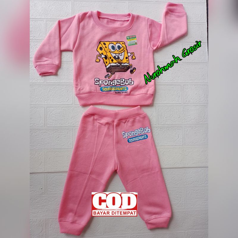 Jaket Bayi / Sweater bayi Panjang/ Stelan Bayi motif SPONGEBOB-Pink