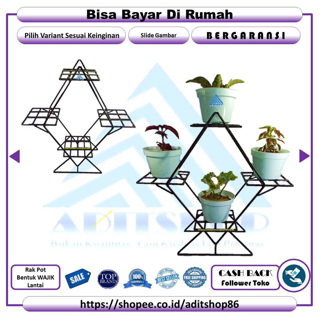 Rak Pot 4 Susun Bentuk Wajik Dari Besi - Tempat Pot Bunga 4 Tingkat - Stending Pot Hiasan Ruang Tamu