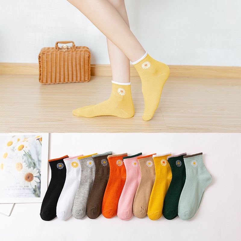 [COD] Kaos Kaki Wanita Import Ala Korea Motif Bunga Daisy Di Atas Mata Kaki Kaos Kaki Fashion Lucu Cute Import