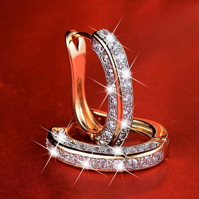 1Pairs Sparkling  Filled Fashion U-Shape Zircon Huggie Simulated Gemstone Hoop Earrings For Womens Engagement Earrings
