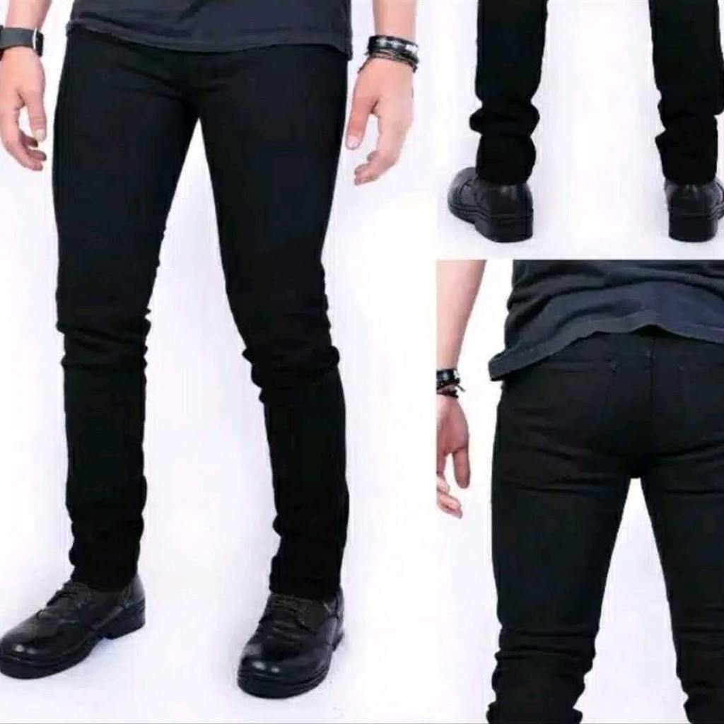 Plain hitam pekat long pants jeans celana panjang stretch