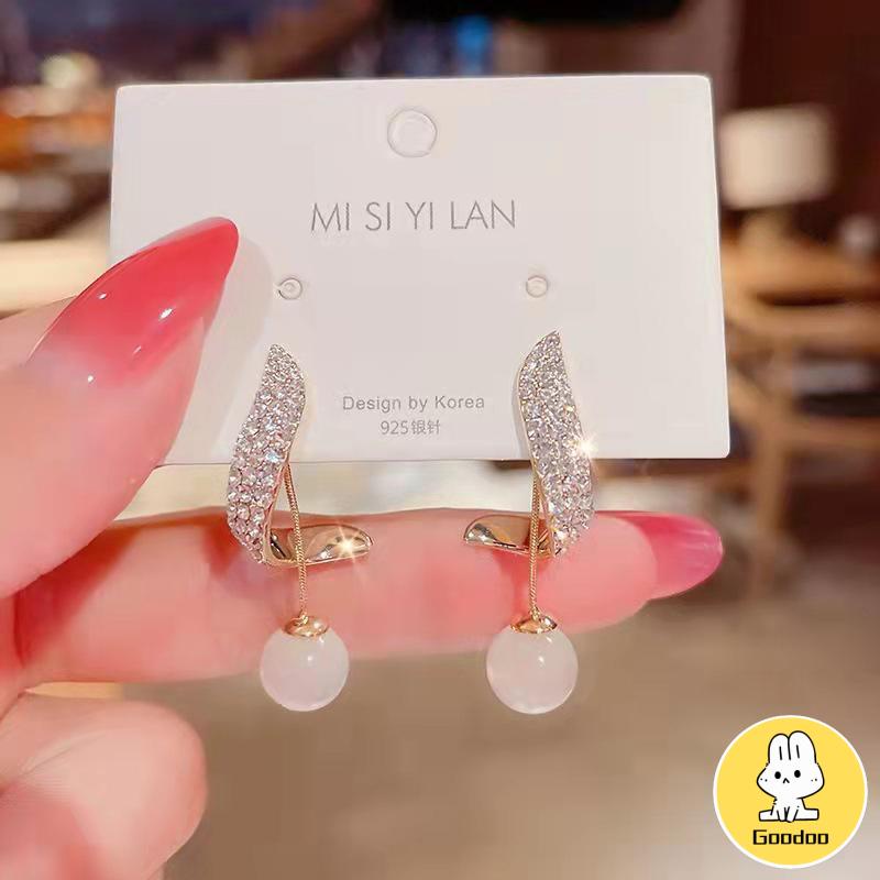 Elegan Berlian Mutiara Fashion Sederhana Temperamen Wanita Anting Rumbai Panjang -Doo