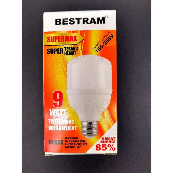 Lampu Led 9w Bestram, warna bolam putih 6500K,garansi 1 tahun, model capsul