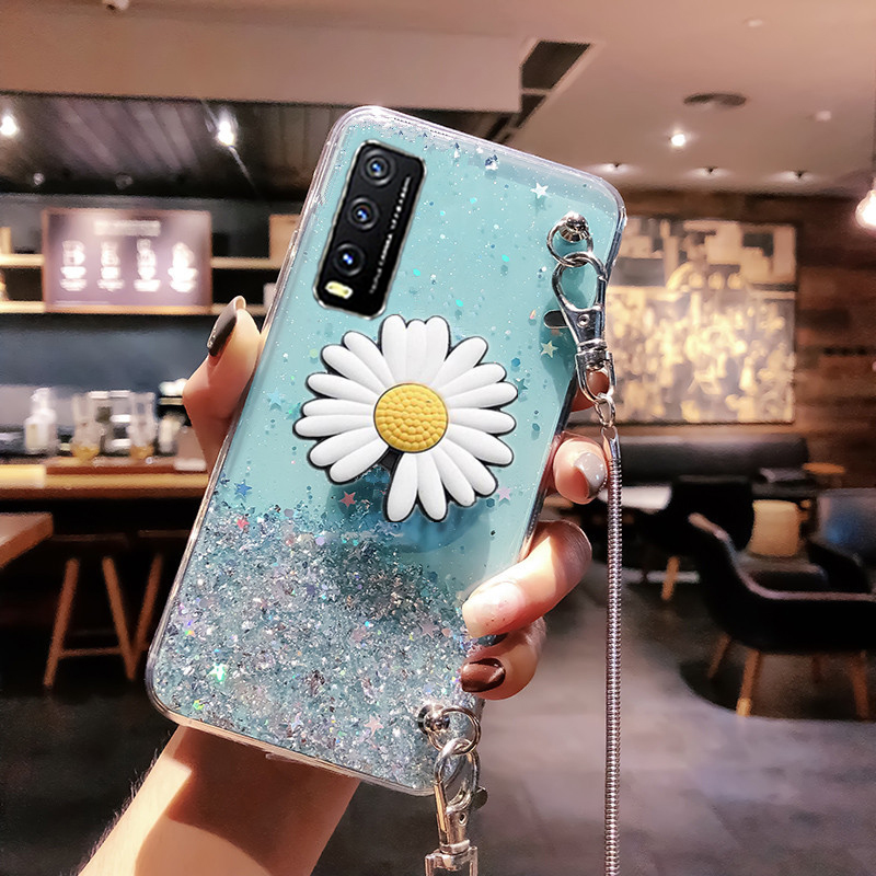 Kesing Ponsel Vivoy12s Fashion Glitter Star Transparent Case With Lanyard Daisy Folding Stand Holder Softcase Phone Casing Untuk Hp Vivo Y12s Shopee Indonesia