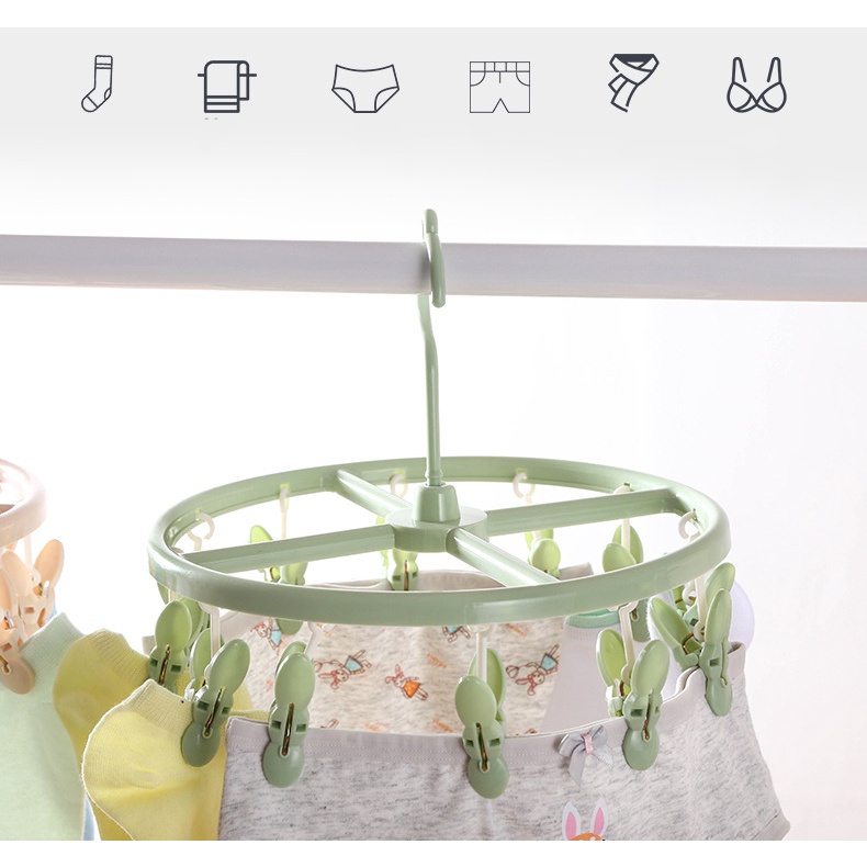 Rotatable Multifunctional Round Drying Rack with 12 Clips /Plastic Foldable Clip Space Saving Indoor  Drying Rack/Home Creative Hanging Storage  Rack