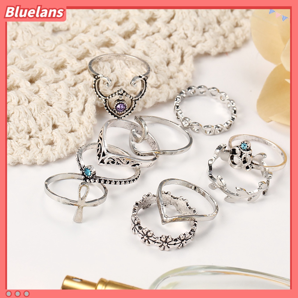 Bluelans 10pcs Knuckle Ring Vintage Flower Shape Women V Shape Knuckle Band