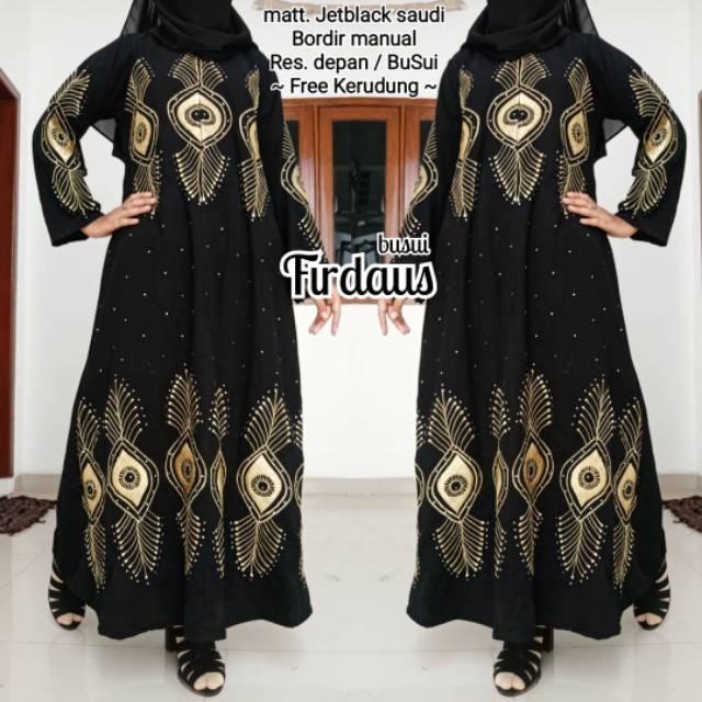 Abaya bordir busui firdaus gamis hitam busana muslim