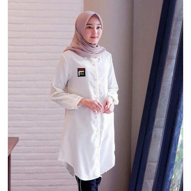 Tunik Fila Putih Hijab 0124 RKA Baju Gamis Wanita Muslim