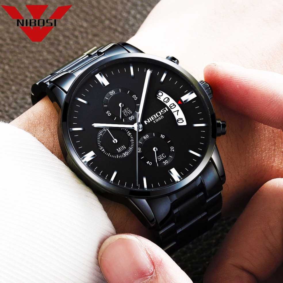 NIBOSI Jam Tangan Kasual Pria JT 85 Wristwatch Cowok Stainless Steel Keren Cowo Kekinian Waterproof