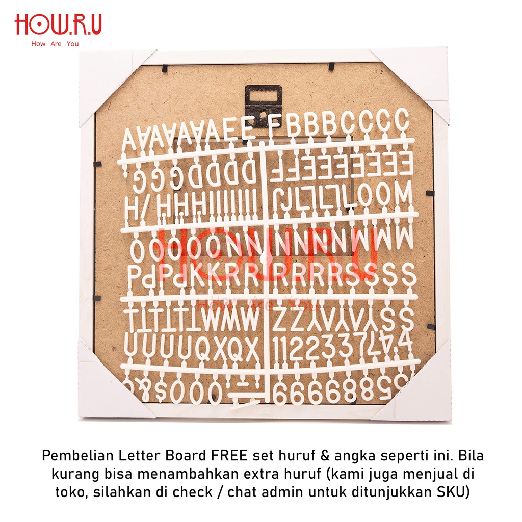 HOW.R.U | 30x30 cm Letter Board Persegi Sudah Include Huruf / Papan Nama Bayi / Papan Menu / Dekorasi Rumah Viral 30x30 cm