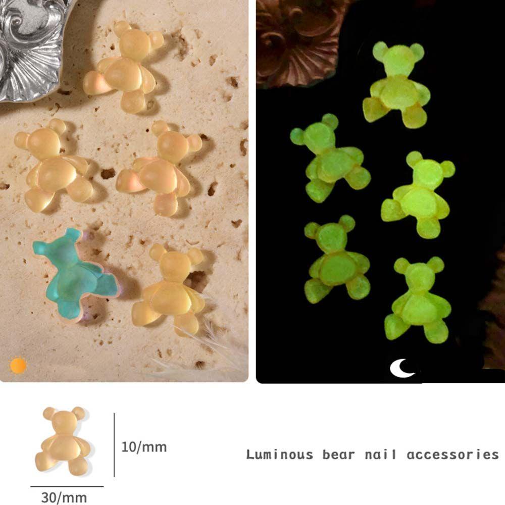 MXBEAUTY Beruang Dekorasi Kuku 3D Lucu DIY Manicure Resin Luminous Nail Charms