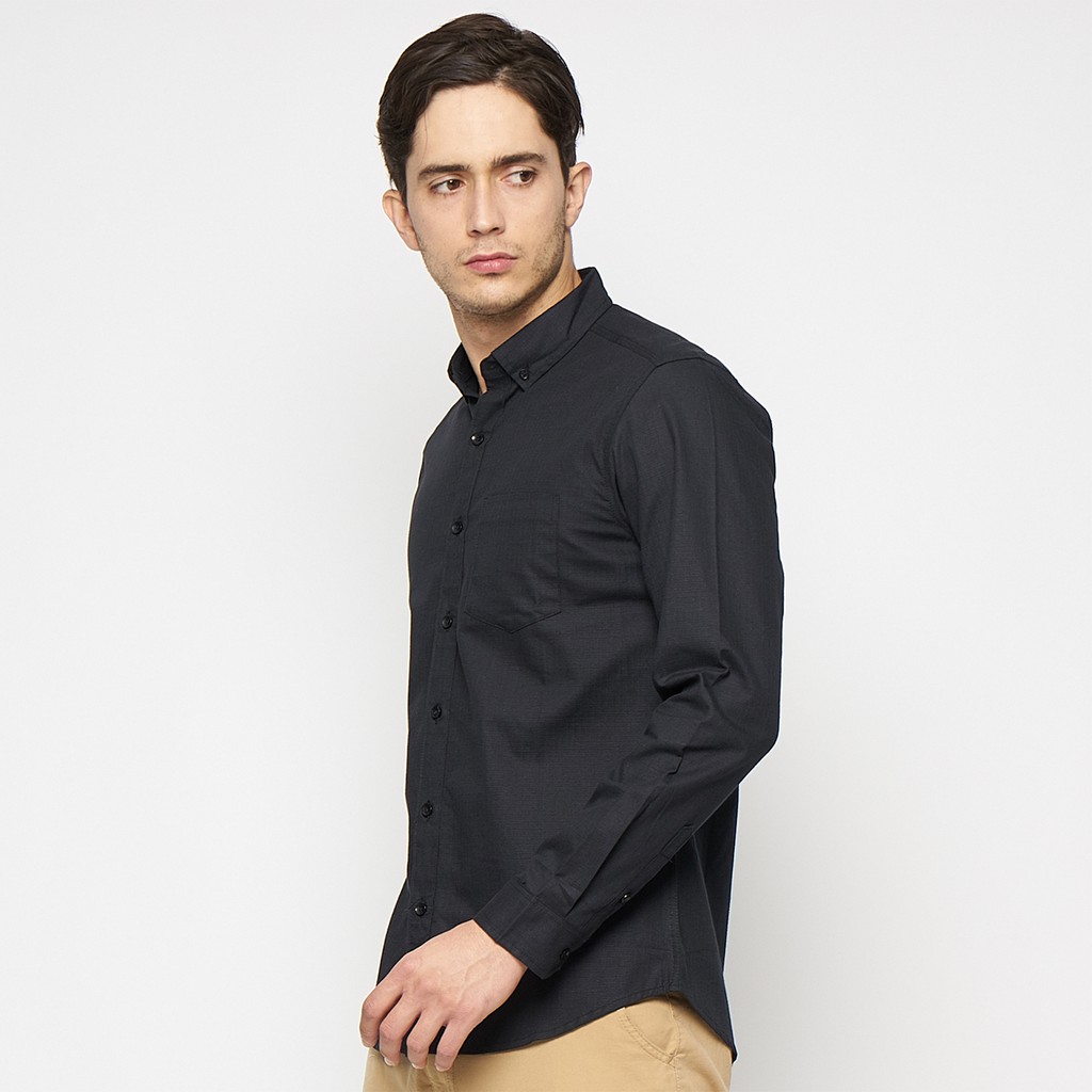 Kemeja Cowok Polos Pria Tangan Panjang Hitam Premium Quality Sigarate Slimfit Casual Kantoran Trendy