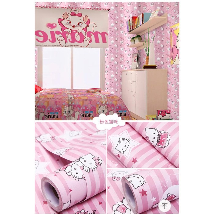 Wallpaper Sticker Dinding Hello Kitty Bintang Garis Ukuran Panjang 10Meter x Lebar 45CM