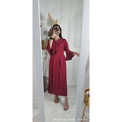 Livia Homedress | Daster Kerut Polos Rayon Tangan Lonceng Kancing Pajang Busui Bumil Friendly Model A Line|Larossa official