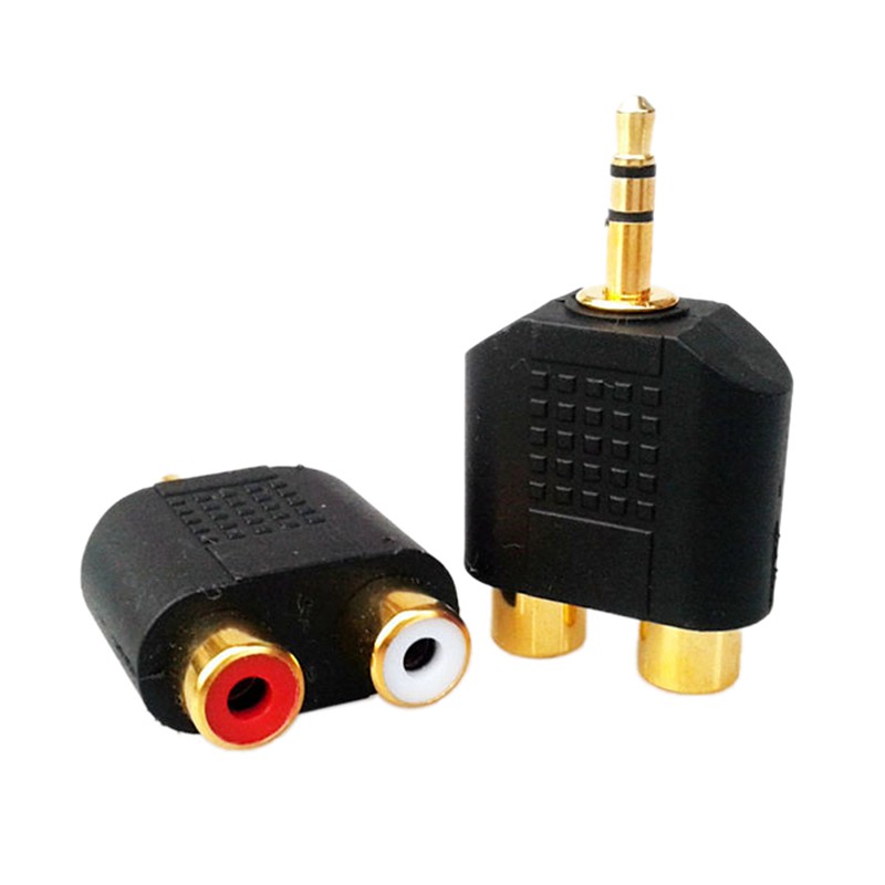 (Ele) 1pc Adapter Jack Audio Stereo Male Ke 2 Rca Female Y 3.5mm Lapis Emas