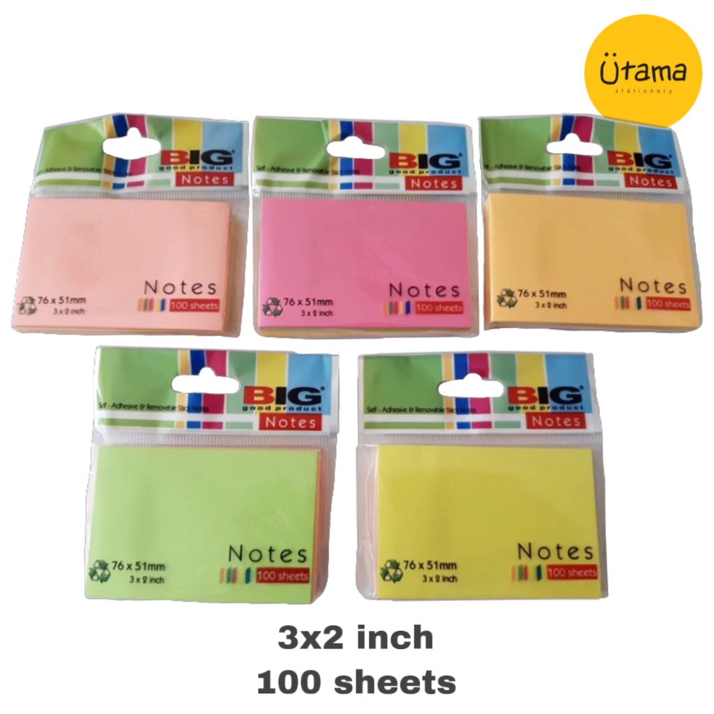 

BIG Sticky Notes 3x2 (76x51)/Tumpuk Pembatas dan Penanda kertas Index isi 100sheet