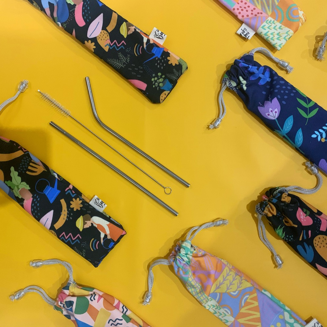 Paket Satu Set Sedotan Stainless Lengkap Isi 3