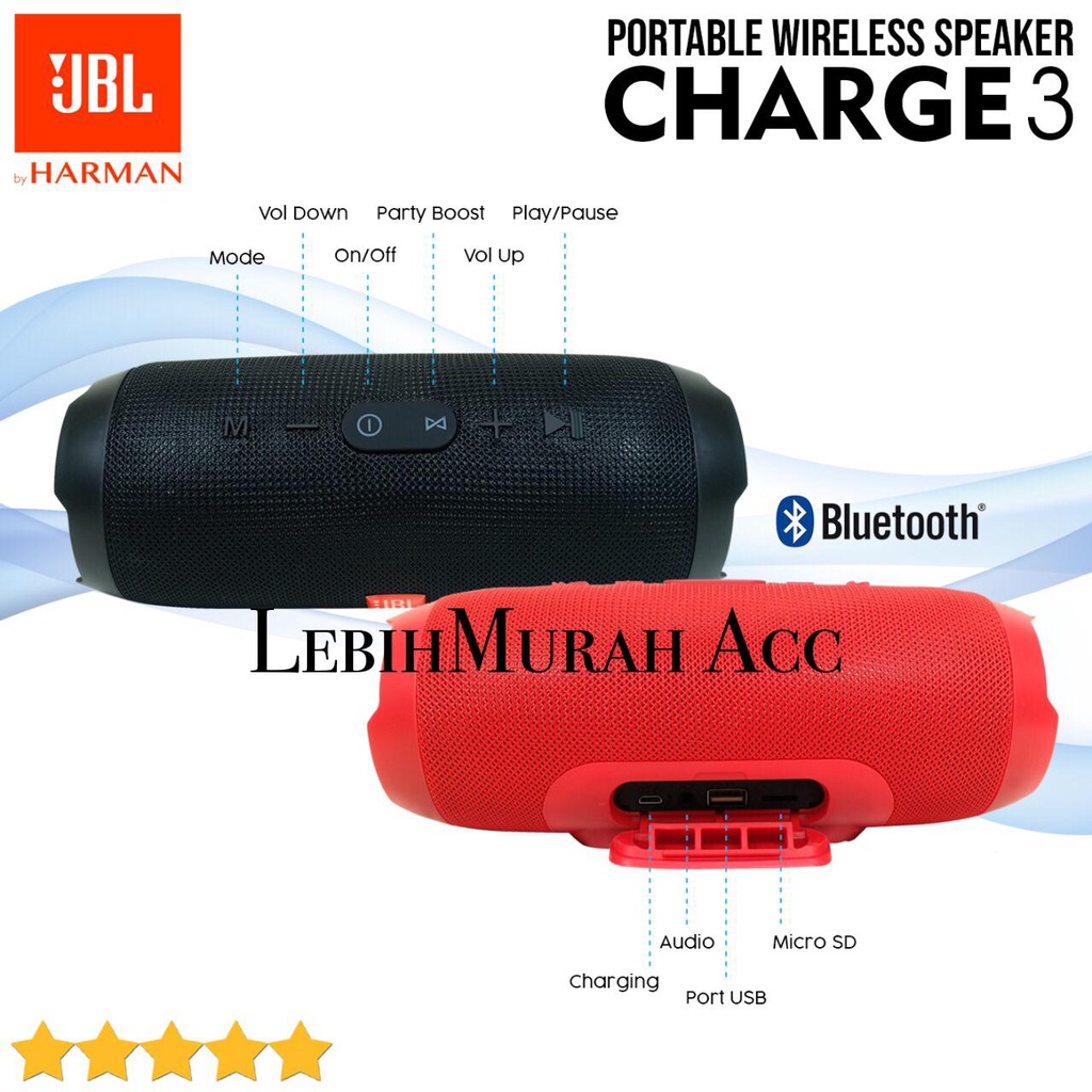 Speaker Bluetooth JBL Charge 3+ Wireless Portabel Speaker Aktif Super Bass CHARGE3 LARGE JUMBO High Quality OEM