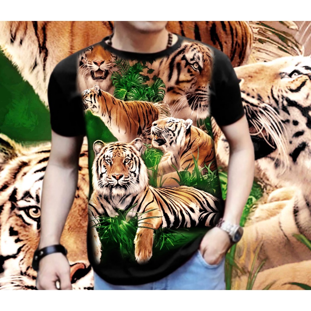 Kaos Distro Pria Lengan Pendek / Motif Macan Campur / Shalch Trendy