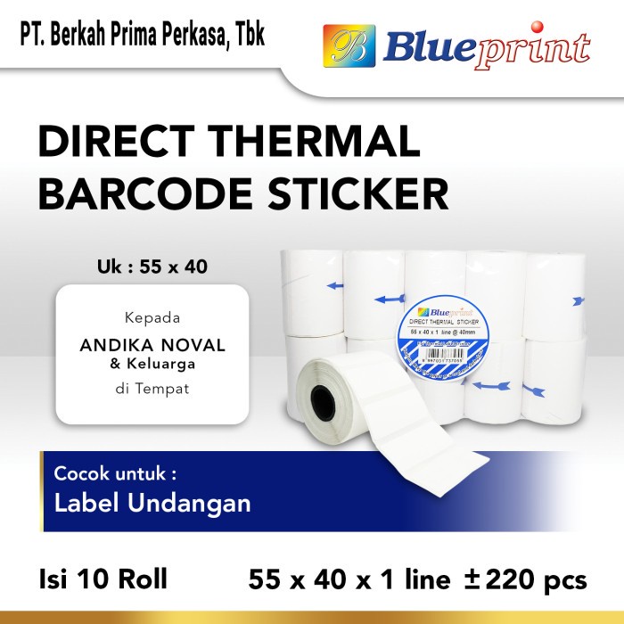 

Direct Thermal Sticker 55 x 40 BLUEPRINT 55x40 mm - 10 Roll