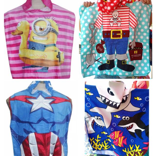 Handuk Ponco minion, piratte, shark, frozen,  pony, tsum-tsum, mermaid