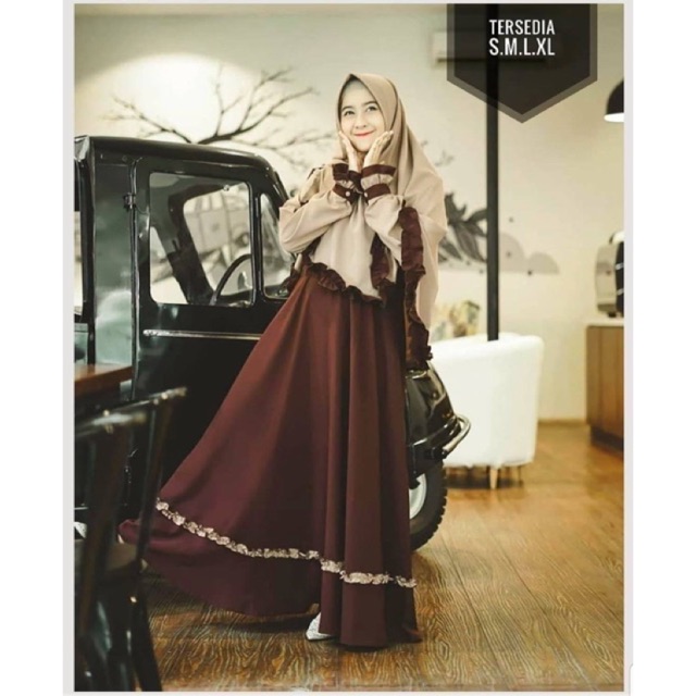 S M L XL AISYAH SYARI Gamis+Khimar gamis remaja gamis terbaru dress khimar pet Dres lebaran 2022 GER