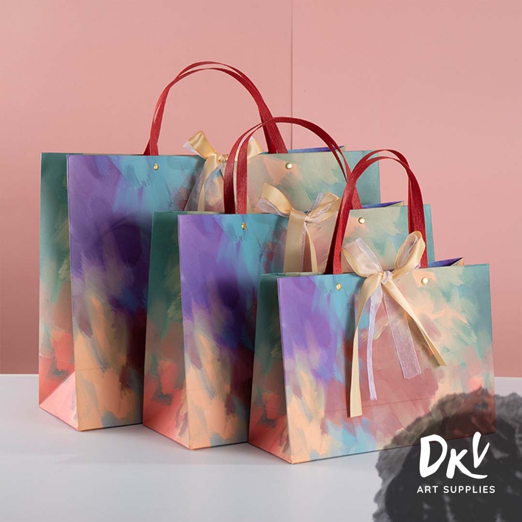 Kantong Tas Paperbag Paper Bag Besar Big JUMBO XXL Kertas Karton With Ribbon dengan Pita Motif Aneka Warna Warni Untuk Kado Hadiah Gift Premium