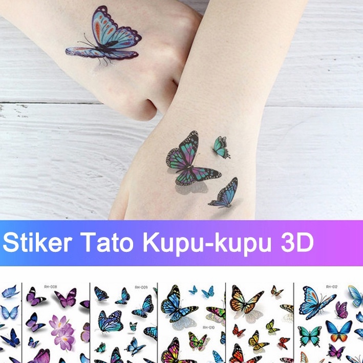 ✨Stiker Tato Kupu-kupu 3D Korea Tahan air dan tahan keringat Kecil Segar Pergelangan Tangan Klavikul