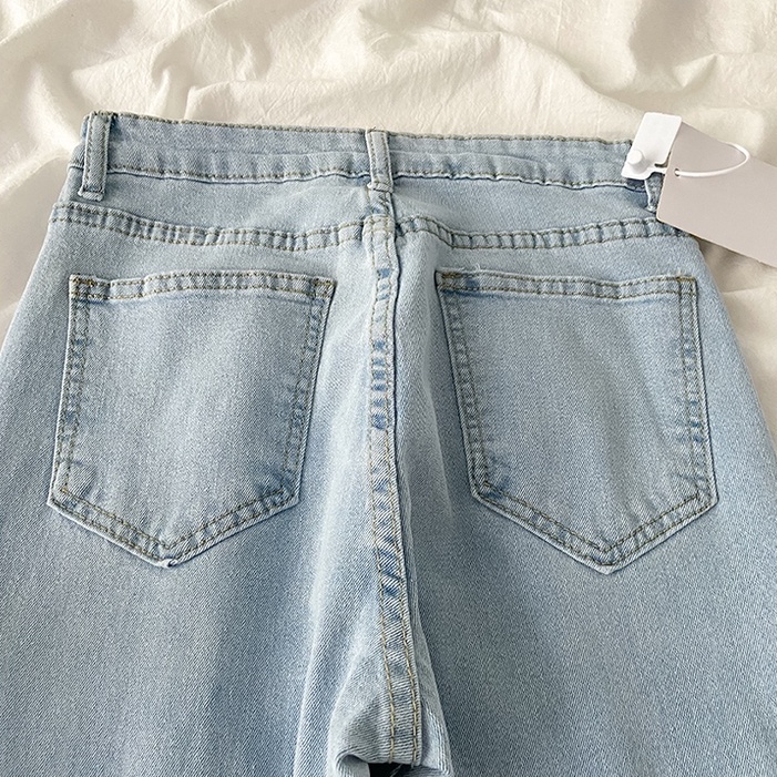 New Korea Highwaist Split Rawis Celana Jeans Wanita/Celana Loose Jeans Wanita