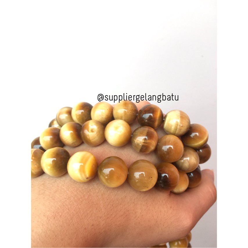 YELLOW Tiger Eye 16mm bahan batu biduri sepah GOLD material aksesoris craft wanita pria fashionita