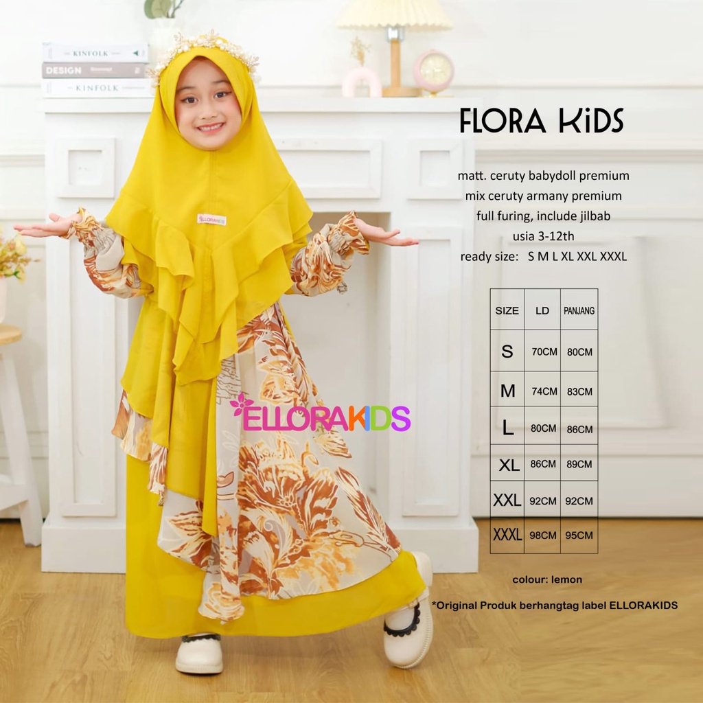 FLORA KIDS_GAMIS ANAK PEREMPUAN_DRESS ANAK PEREMPUAN BY ELLORA KIDS SIZE L DAN XL