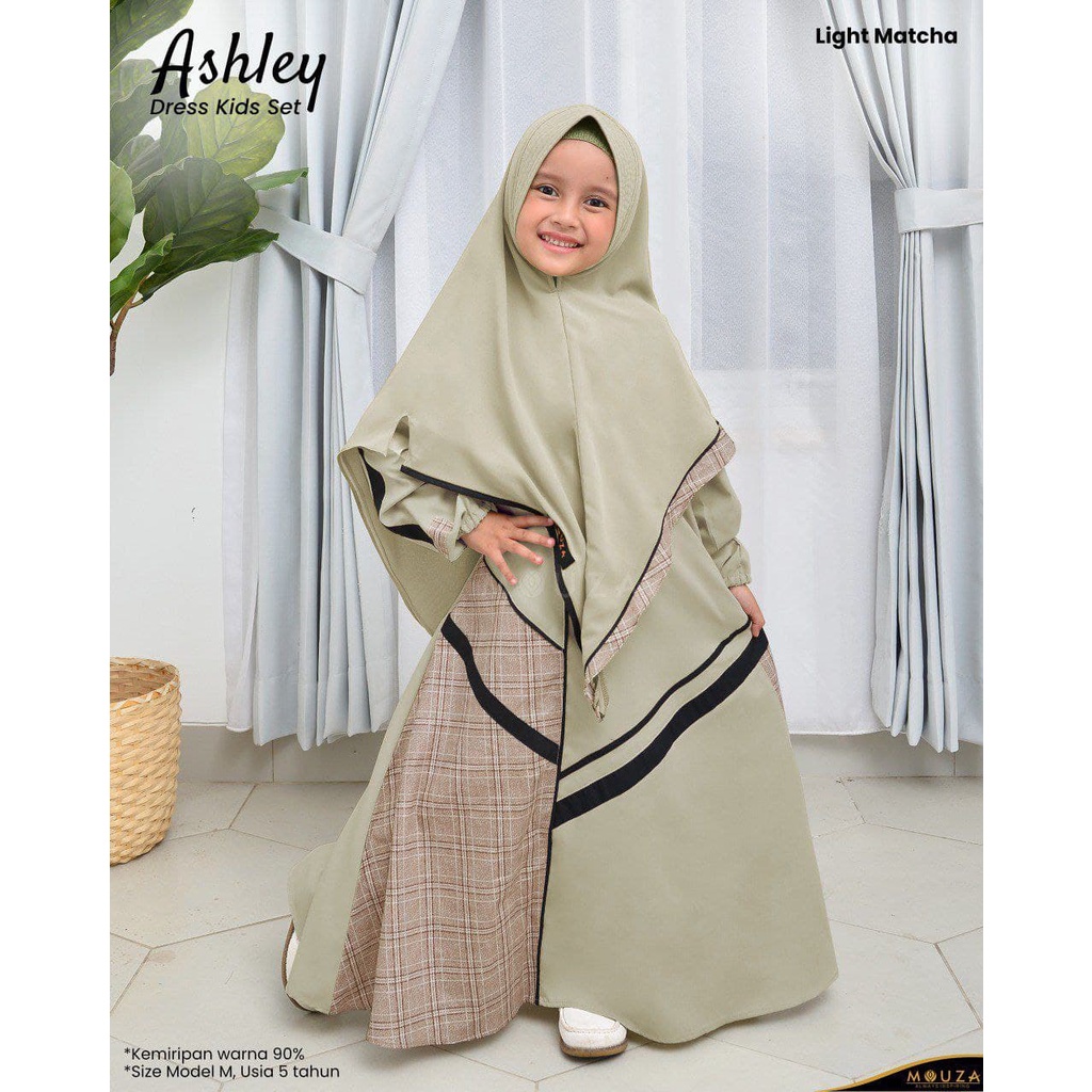 Baju Dress Gamis Anak Muslimah Syari Terbaru Modern Set Khimar 2022 Ashley Kids