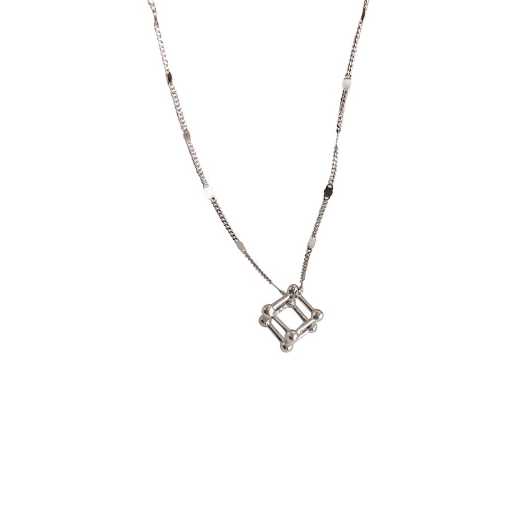 Geometric Cube Necklace Female Temperament Clavicle Chain Personality Trend Cold Wind Necklace