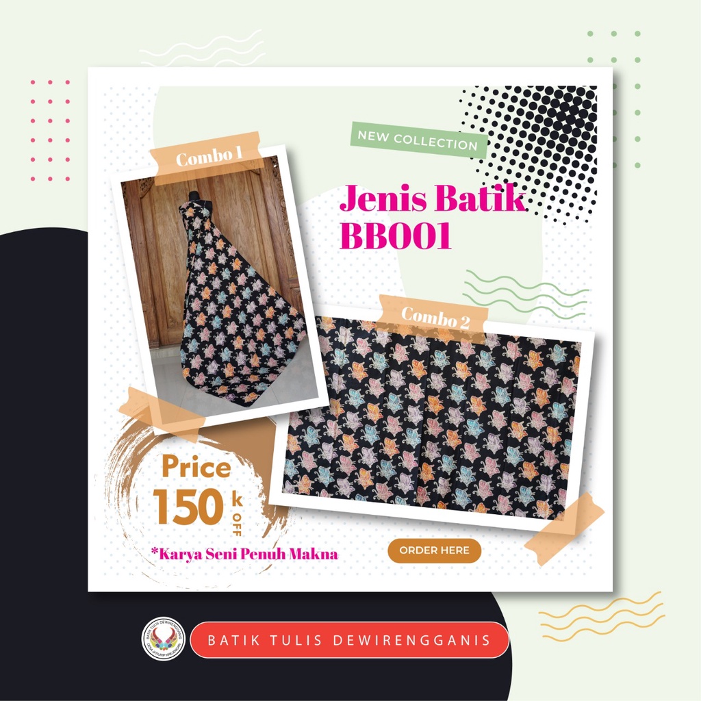 kain batik cap premium motif kupu-kupu Jenis Lembaran