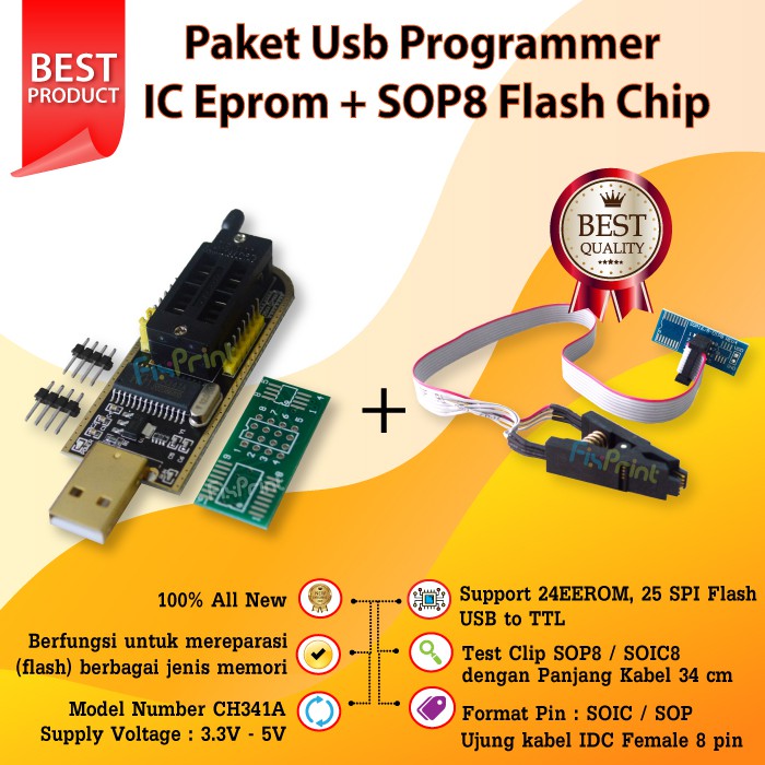 Satu Paket USB Programmer IC Eprom CH341A Module Flash + SOP8 Flash Chip USB EEPROM Writer 25 SPI