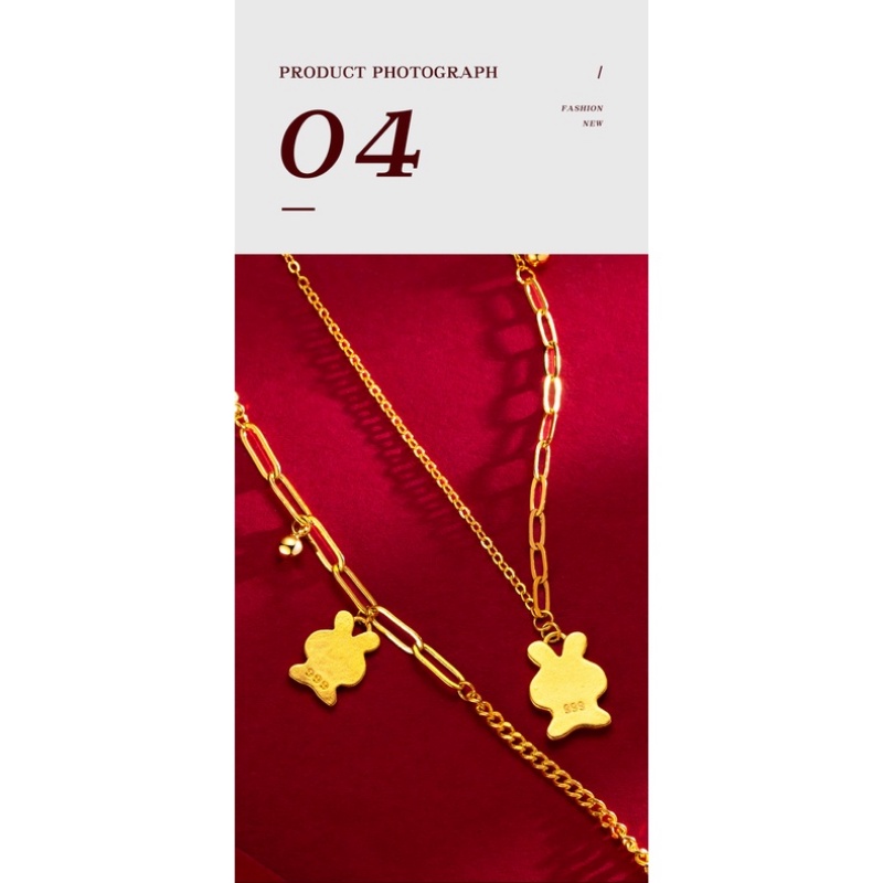 Goldkingdom Perhiasan Fashion 24K Bangkok Aksesoris Ready Stock Lucu Bunny Kalung Gaya Preppy Niche Rantai Set Berlapis Emas Asli Kadar 375 Minimalis Wanita