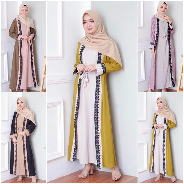 GAMIS MURAH PAKAIAN WANITA - MOUNA ABAYA MOSSCREPE ZIPPER DEPAN - DRESS WANITA MUSLIM '