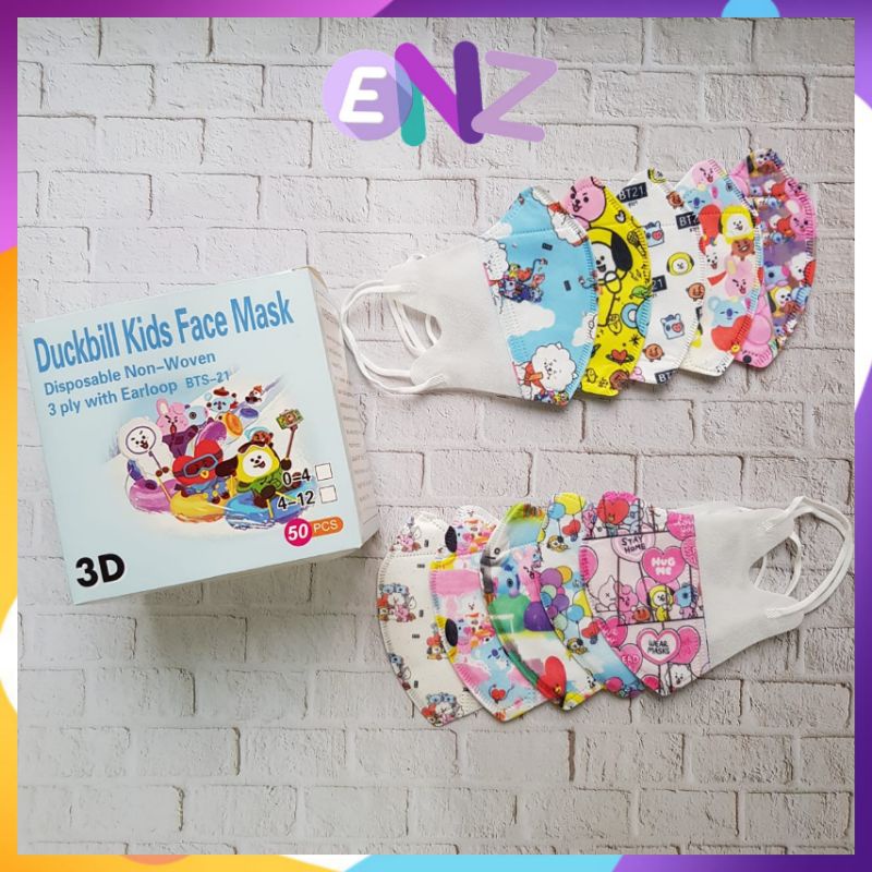 ENZ ® Masker Duckbill Anak BTS mix / Duckbil Anak Motif Karakter BT21 isi 50 1026