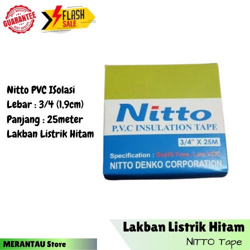 

Lakban Listrik Hitam Nitto 3/4 25M Insulation Tape Isolasi Lakban Super Kuat Listrik Pelindung Kabel