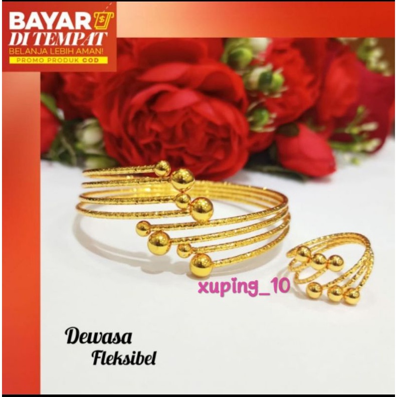 Gelang Tangan Dewasa kroncong fleksibel+cincin kroncong *anti karat* termurah lapis emas18k