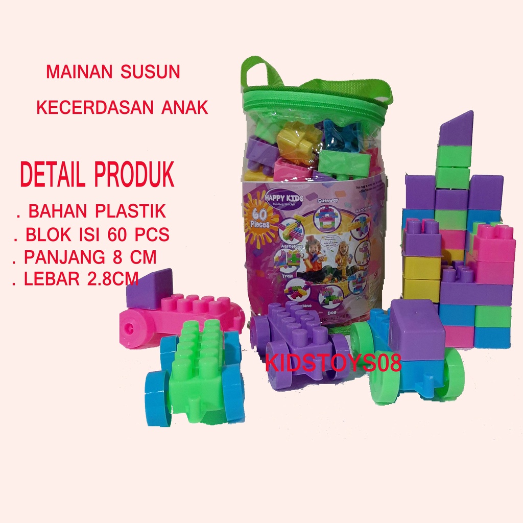 Block Mainan Bongkar Pasang Anak 3 Tahun isi 60 Pcs