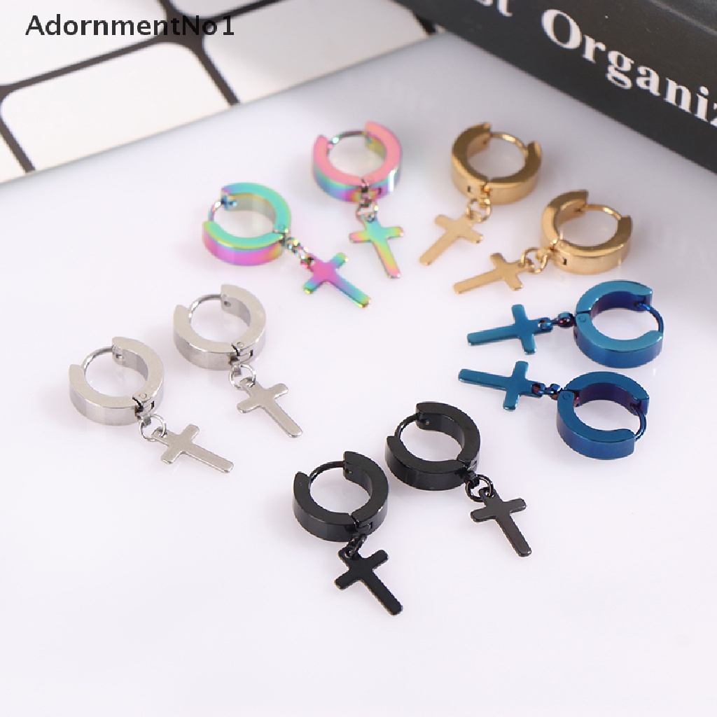 (AdornmentNo1) 1 Pasang Anting Tusuk Gantung Bahan titanium steel Desain Salib Untuk Wanita