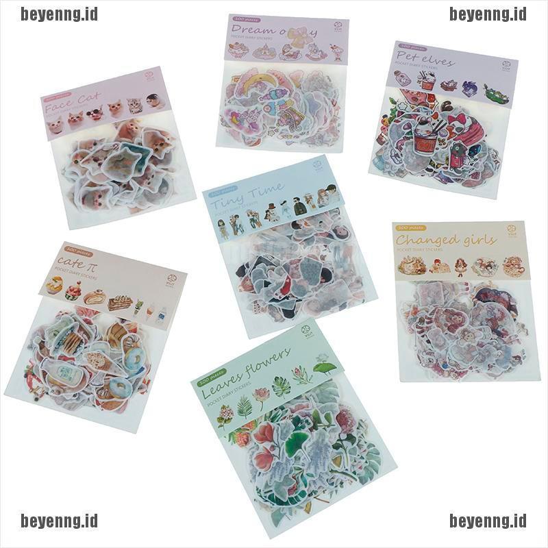 Bey 100pcs / Pak Stiker Motif Kucing / Bunga Kawaii Untuk Dekorasi Diary / Scrapbook